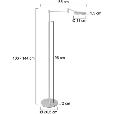 Vloerlamp Soleil staal met zwenkarm en accu - Steinhauer Exclusive, hoogte instelbaar en draaibaar, ideaal voor binnengebruik