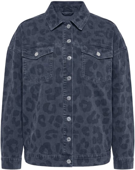 Studio Untold - Dames - Denim jasje oversized grijs denim met luipaardprint - Donkergrijs denim - Maat 50+
