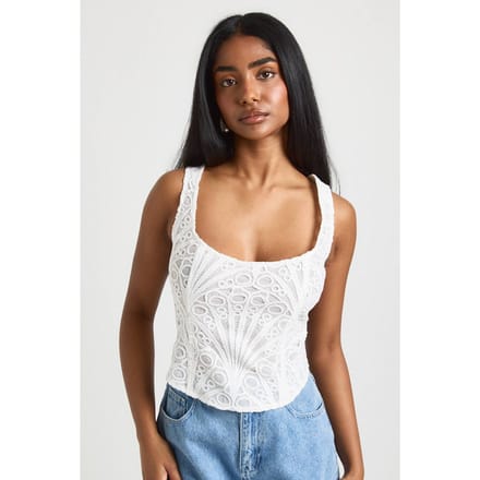 boohoo Dames Doorschijnend Kanten Corset Top | Wit | Maat: 36