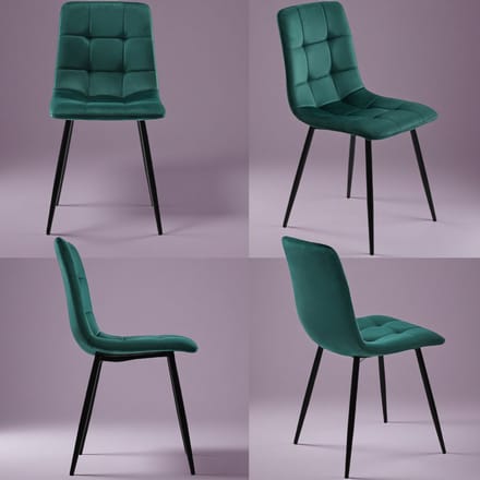 Set van 4 Eetkamerstoelen Groen Fluweel - Comfortabele Stoelen met Zwarte Poten