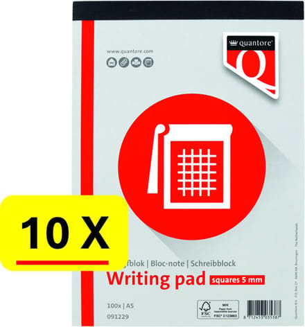 10 x Schrijfblok Quantore - A5 - ruit - 100vel - 60gr - voordeelset