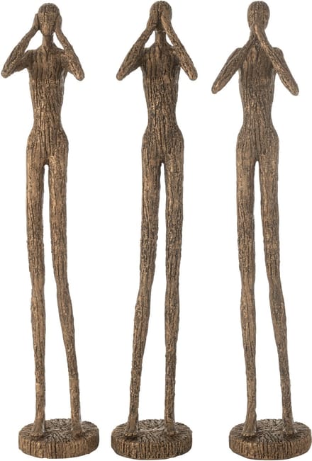 J-Line figuur Horen/Zien/Zwijgen - polyresin - bruin/goud - 3 stuks
