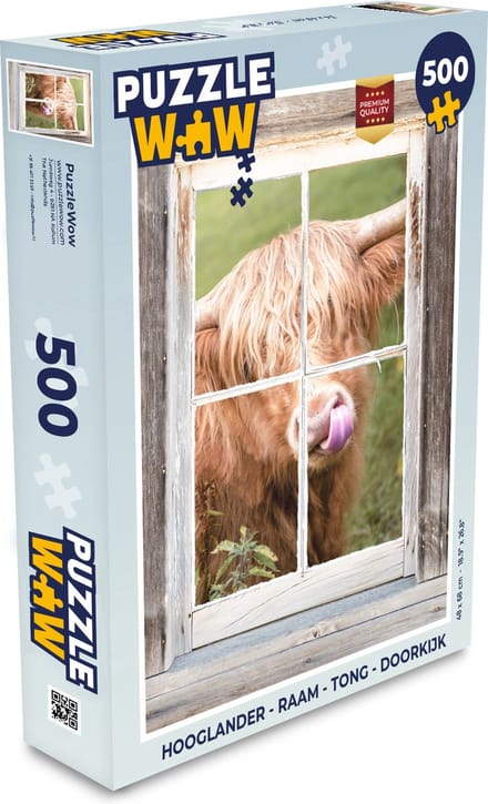 Puzzel Hooglander - Raam - Tong - Doorkijk - Legpuzzel - Puzzel 500 stukjes