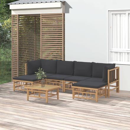 vidaXL - 7-delige - Loungeset - met - kussens - bamboe - donkergrijs
