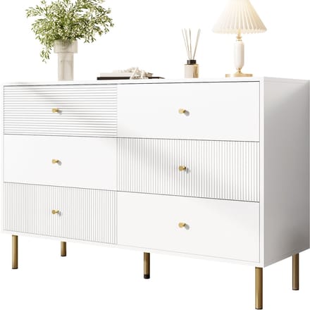 Commode - Modern - Zes Lades - Wit - Zinklegering Handgrepen en Stalen Poten - 120 x 40 x 78 cm - MDF