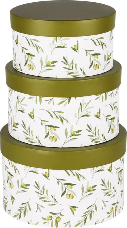 Dekoratief | Set 3 dozen rond 'Olives', karton, 21x21x13cm | A240221