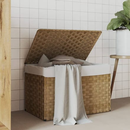 vidaXL - Wasmand - met - deksel - 55,5x35x34 - cm - poly - rattan