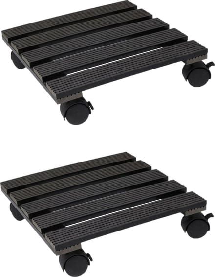 Pro Garden Plantentrolley - 2x - donker grijs - hout - 29 x 29 cm - 100 kilo