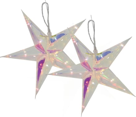 Svenska Living Verlichte kerststerren - 2x - zilver iriserend- 34 cm - op batterij