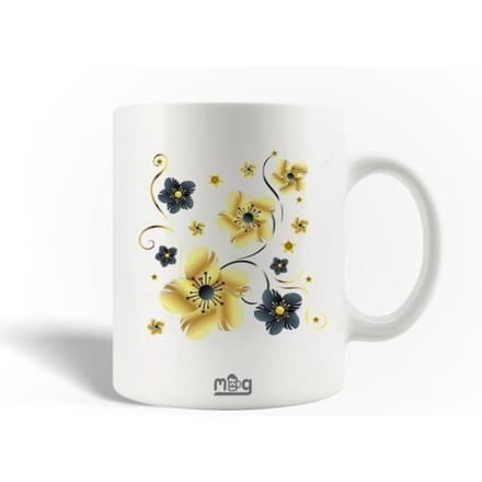 Mug en Céramique Fleur Gris Jaune Abstraite Avec Des Pétales Texturés