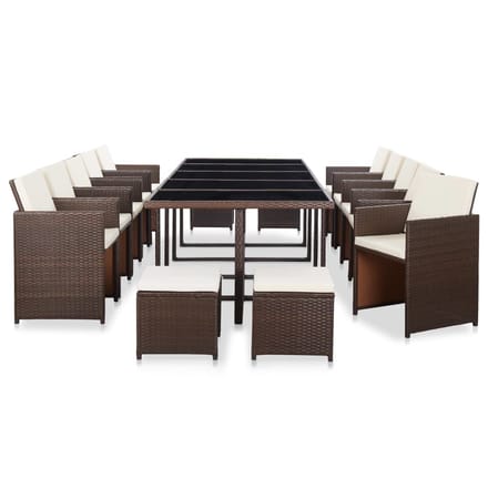 vidaXL - 15-delige - Tuinset - met - kussens - poly - rattan - bruin