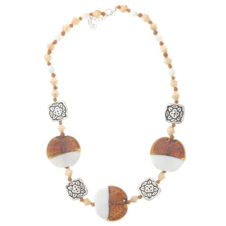 Behave® Dames Ketting - Kralenketting Bruin Wit - 53 cm - Nikkelvrij