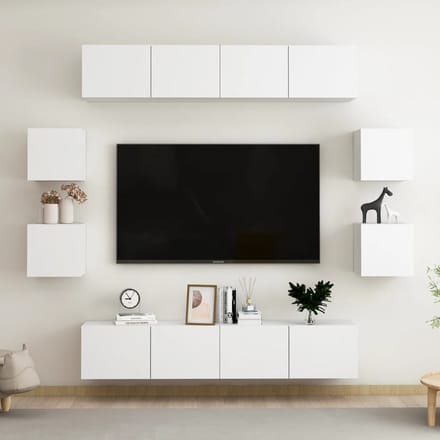 vidaXL - 8-delige - Tv-meubelset - bewerkt - hout - wit