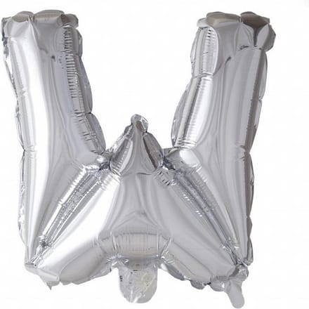 Folie Ballon Letter W Zilver 41cm met Rietje