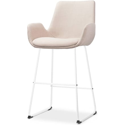 Nolon Nino-Eef Barkruk Beige - met Armleuning - Wit Onderstel - 65 cm - Voor Kookeiland - Barkruk met Rugleuning - Lage Armleuning
