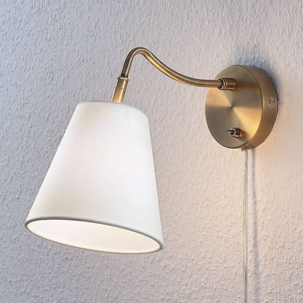 Lindby - Wandlamp - 1licht - Staal, textiel - H: 27.5 cm - E14 - antiek messing, wit