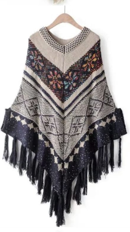 N3 Collecties Cashmere Pashmina Winter Warm Plaid Poncho's voor Dames-Grijs