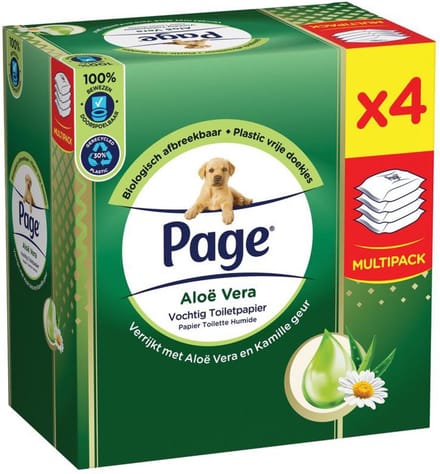 Page - Aloë Vera - Vochtig Toiletpapier - 4 Pakjes