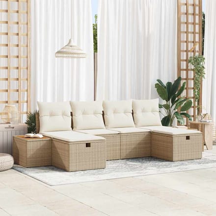 vidaXL - Tuinbank - Set - 6 - st - Beige - poly - rattan