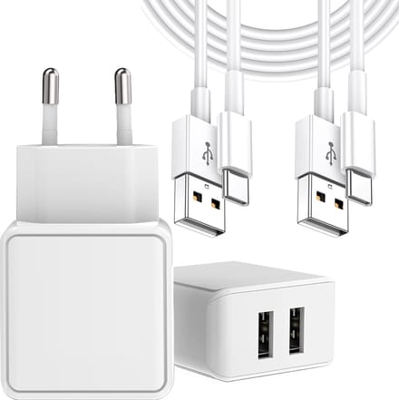 Usb Oplader 2 Poorten met 2x usb naar usb C Kabel 1 Meter - 12w - Lader voor Clara BW Libra Colour Paperwhite 5 Scribe & Galaxy Tab A7 Tab A8 Tab A9