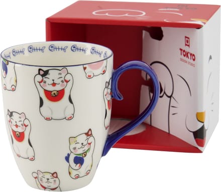 Tokyo Design studio - Kawaii Gelukskat - Mok - Porselein - 380ml - wit - topkwaliteit