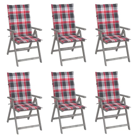 vidaXL - Tuinstoelen - 6 - st - verstelbaar - met - kussens - massief - acaciahout