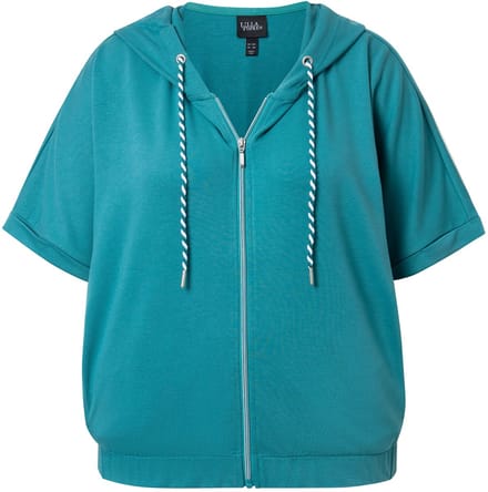 Ulla Popken - Dames - Hoodie-jas oversized capuchon elastische zoom - Turkoois - Maat 58+