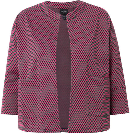 Ulla Popken - Dames - Jacquard jas open model ronde hals 3/4-mouwen - Marine - Maat 46+