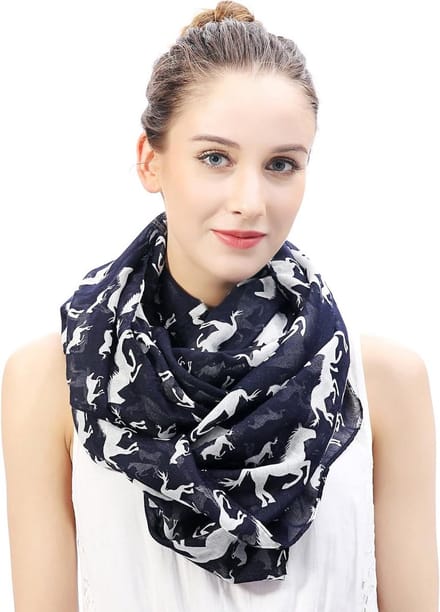 Dames Sjaal - Loop Sjaal - Stijlvol Accessoire - Paardenprint - 180 cm - Donkerblauw