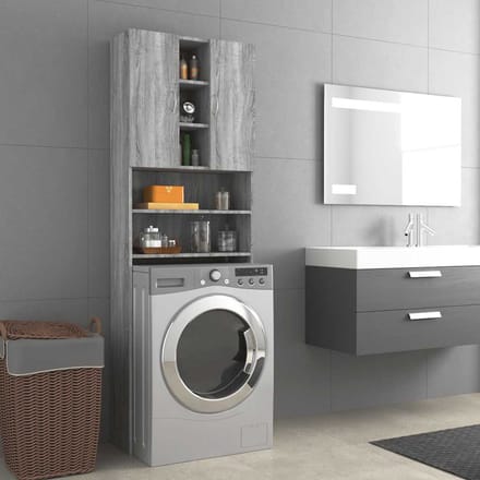 vidaXL - Wasmachinekast - 64x25,5x190 - cm - grijs - sonoma - eikenkleurig