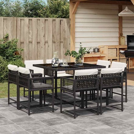 vidaXL - 9-delige - Tuinset - poly - rattan - zwart