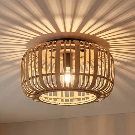 Lindby - plafondlamp hout - 1licht - Hout, metaal - H: 23.8 cm - E27 - natuur