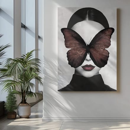 Canvas Schilderij - Vrouw - Vrouw met Vlinder - 90x60x2 cm