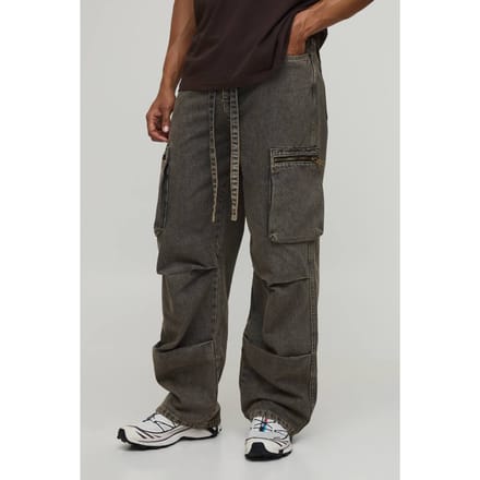 Plooiknie Geriemde Relaxed Fit Cargo Jeans | Stone | Size 28R