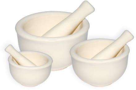 Vijzel met stamper porselein 9 cm - Fijnmalen & vermalen - Wit