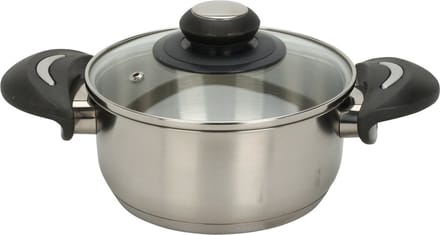 Excellent Houseware Kookpan met deksel - RVS/glas - 1.4L - D16 x H7.5 cm - alle warmtebronnen