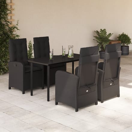 vidaXL - 5-delige - Tuinset - met - kussens - poly - rattan - zwart