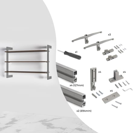 Emuca Kit van Zero modulaire frame kit met muurbevestiging, Aluminium en Zamak, Getextureerd zwart geverfd