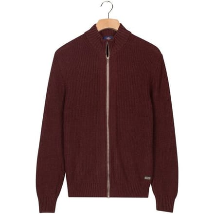 Baileys Vest Uni Color Cotton Fullzip Allover Structure Knit Dark Mauve / male