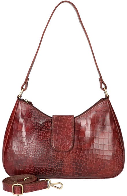 Leather Design Handtas Croco Donker Bruin