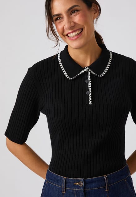 Damart - Geribde coltrui met polokraag - Dames - Zwart - S