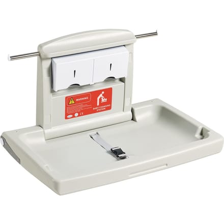 Table à langer murale pour bébé, Table à langer pliable horizontale avec sangles de sécurité et barres de suspension, Utilisation dans les toilettes publiques, Garderies