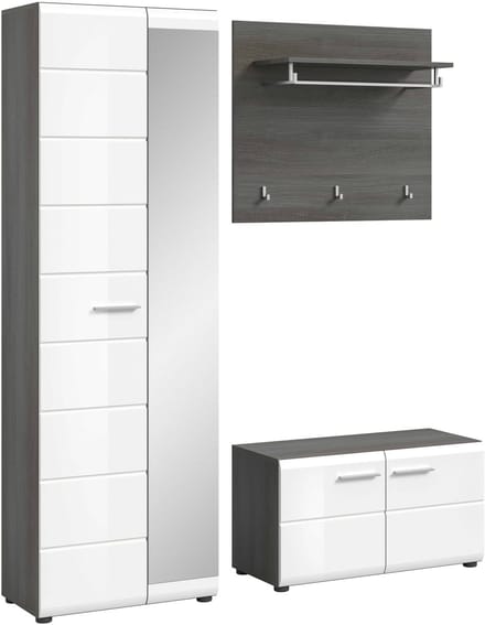 Salsa garderobekastcombinatie wit hoogglans MDF TZ rookzilver NB - 37x155x192cm