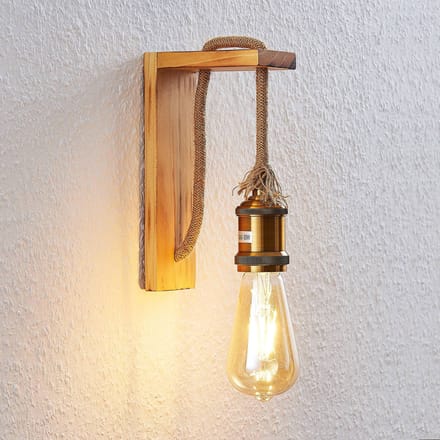 Lindby - wandlamp - 1licht - pijnboomhout, metaal - H: 21 cm - E27 - pijnboom, oudmessing