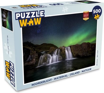 Puzzel Noorderlicht - Waterval - IJsland - Natuur - Legpuzzel - Puzzel 500 stukjes