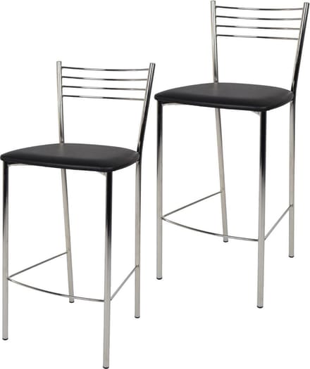 Tommychairs Elena - Eetkamerstoelen - Set van 2 - Chroom & Zwart - Kunstleer