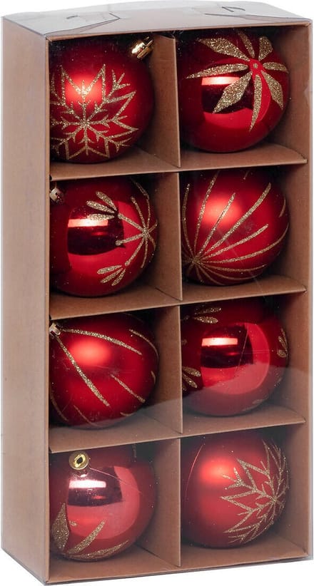 Set van kerstballen met gouden versieringen, 8 cm