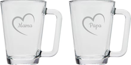 Gegraveerde theeglas 26cl Mama & Papa met hartje