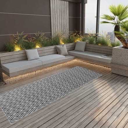 Buitenkleed - Terraskleed Tuinkleed - Buitenruimte Aankleden - Dubbellaags Jacquard - 80x250 cm - Zwart