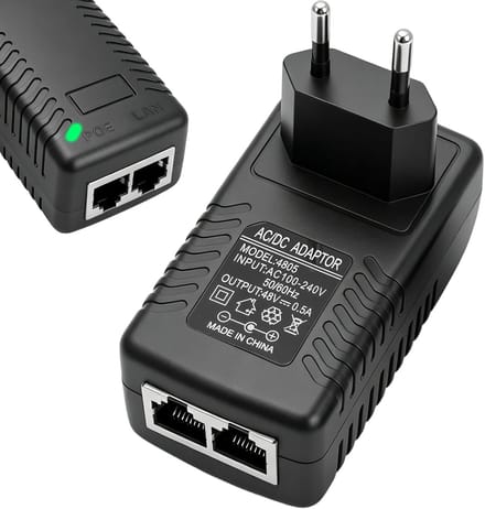 Ethernet Adapter - POE Injector - Netwerk Uitbreiding - Compact Stekkerontwerp - 10x10x1 cm - Zwart